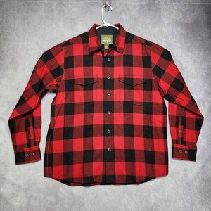 Eddie Bauer Shirt Mens Large Red Black Plaid Wool Flannel Button Up Outdoors